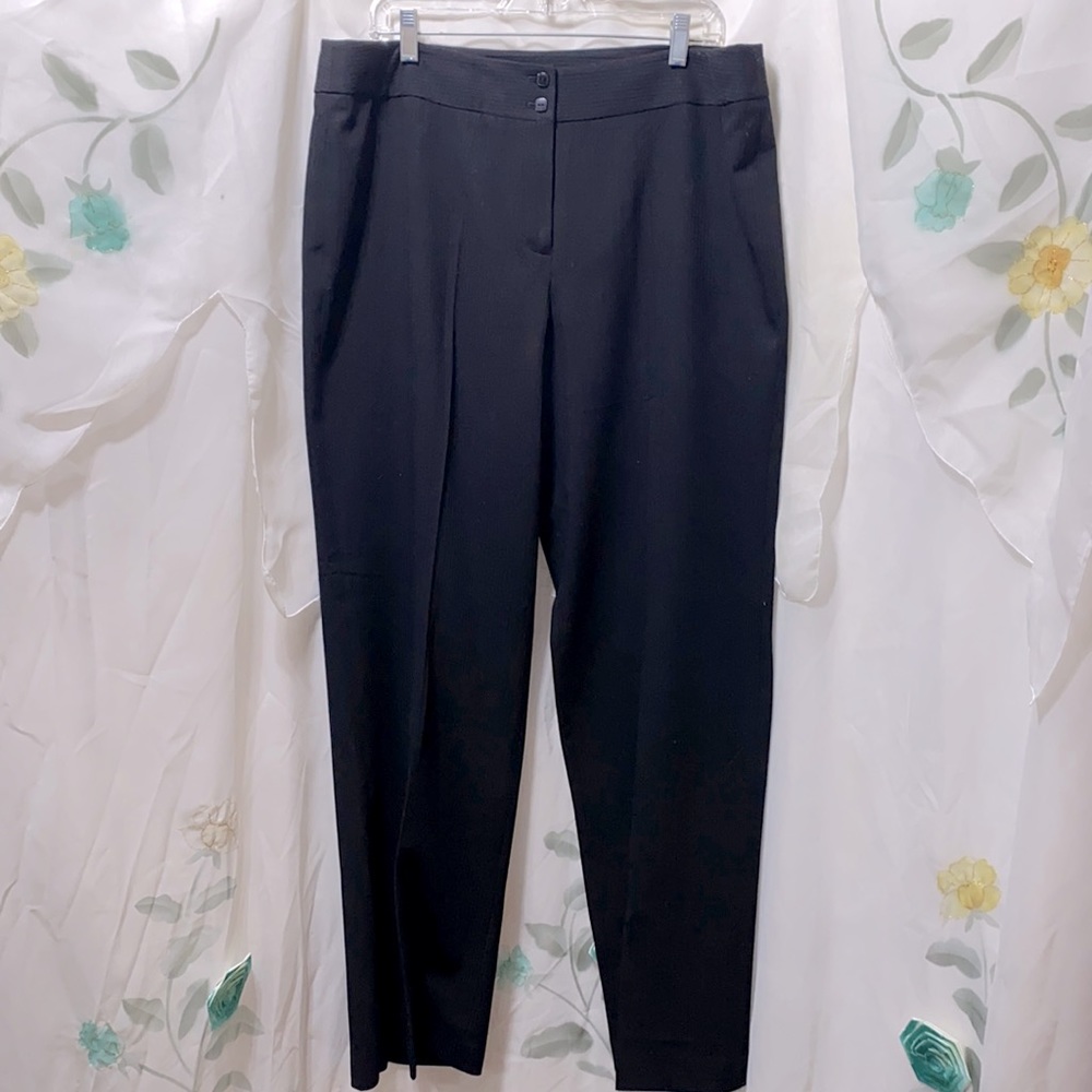 KASPER WIDE-LEG RIBBED BLACK POLY./RAYON/SPANDEX DRESS PANTS SZ 16
